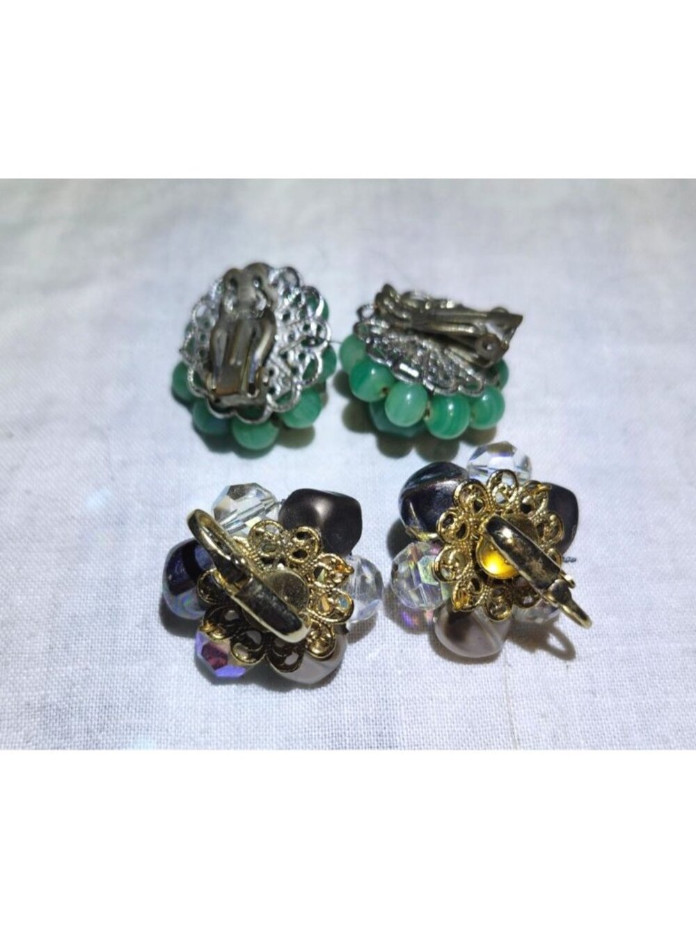 Vintage MCM Clip-On Earrings Lot - 8  Lucite Glass Acrylic Beads Assorted Colors - Picture 7 of 11